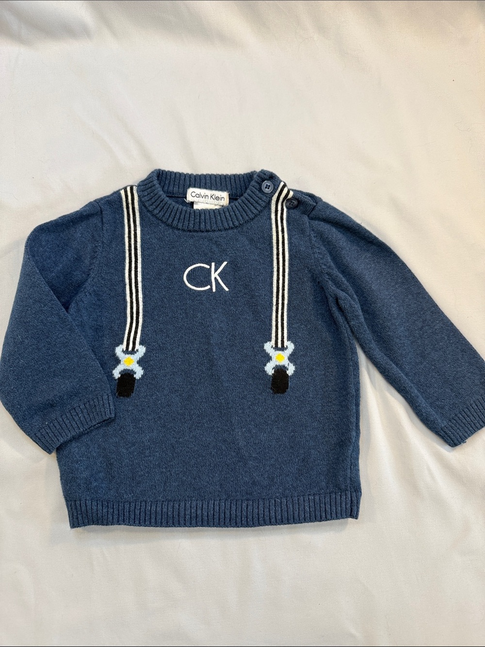 Calvin Klein Navy Blue Knit Sweater with Suspender Detail